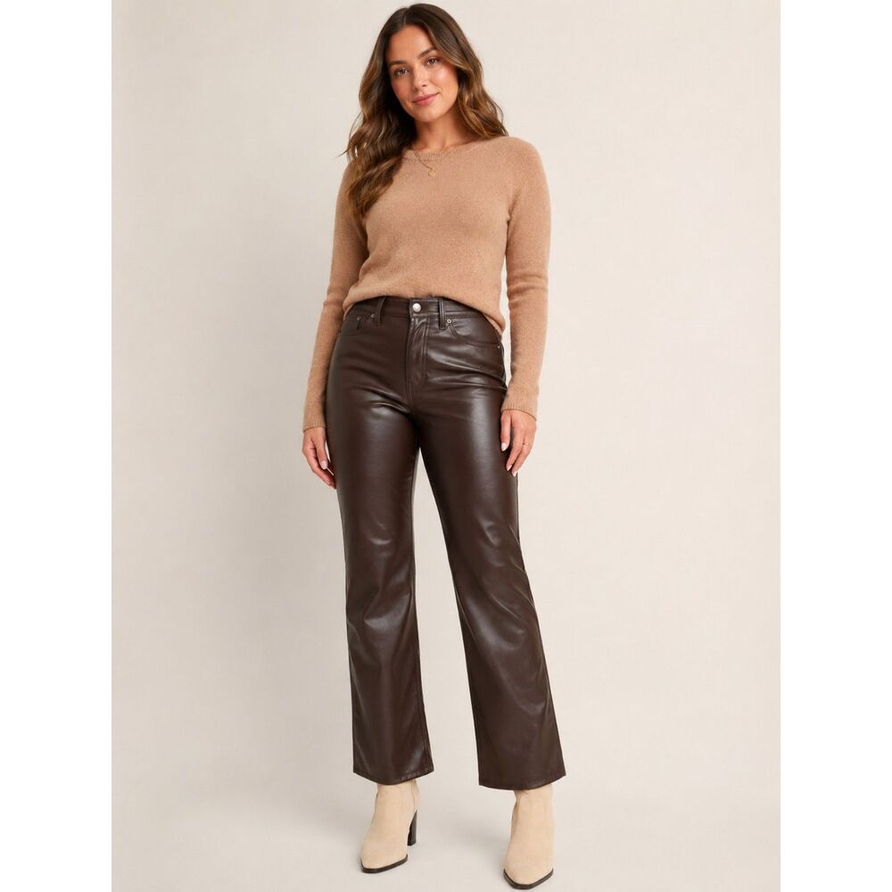 Old Navy High-Waisted Faux Leather Boot-Cut Ankle Pants Brown Women's Size 12 NW